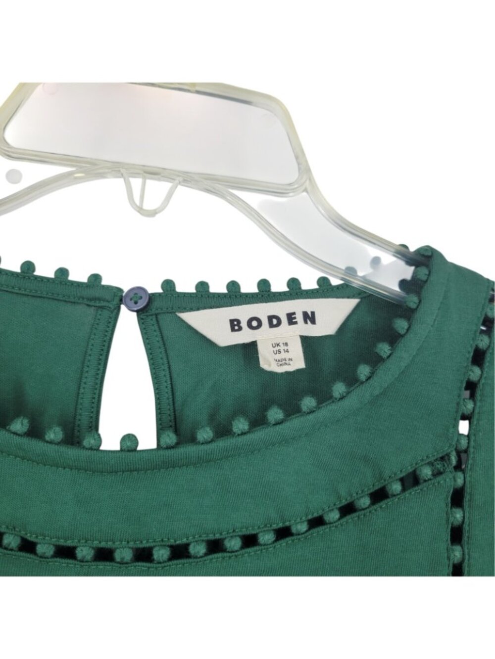Boden Mila Top Green 100% Cotton Crochet Trim Boho cottage peasant prairie - Picture 2 of 4